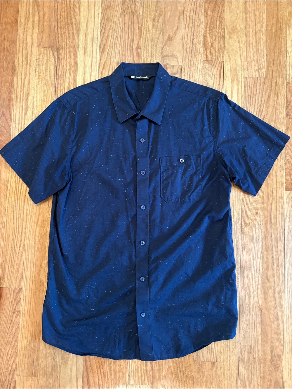 Travis Mathew Navy Short-Sleeve Button-Down with Micro Dot Texture